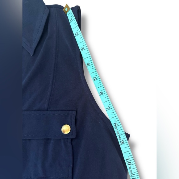 Carmen Marc Valvo Long Maxi‎ Navy Blue Dress Gold Buttons Size Medium EUC - Picture 6 of 8